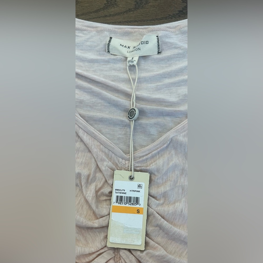 Max Studio London Ruched Long Sleeve Jersey Top  small pink NWT - Picture 4 of 4